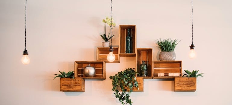 Shelves mounted on the wall are great for last-minute changes to space utilization