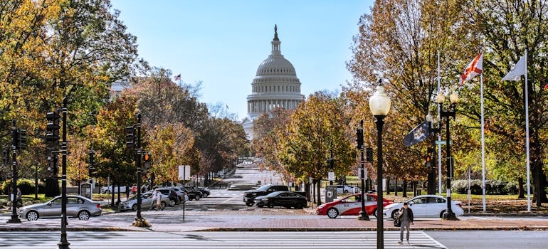 Cars Parked on the Street Near the United States Capitol