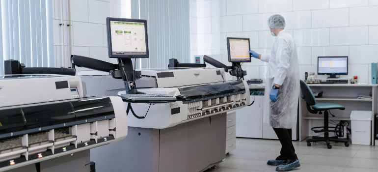 person looking at a computer screen in a lab