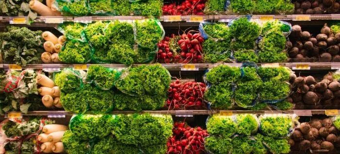 vegetables on a shelve 