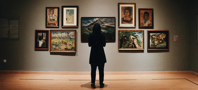 person in an art gallery